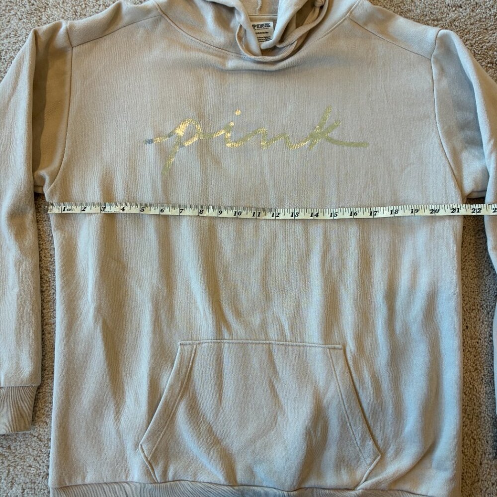 Victoria's Secret Pink Tan/Cream Silver Hoodie Sweatshirt Oversized - Picture 7 of 7